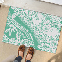 Polynesian Tiare Flower Cyan Pastel Vibes Rubber Doormat