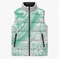 Polynesian Tiare Flower Cyan Pastel Vibes Sleeveless Puffer Jacket