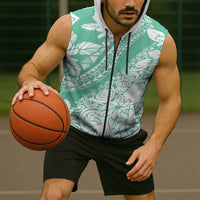 Polynesian Tiare Flower Cyan Pastel Vibes Sleeveless Zip Hoodie