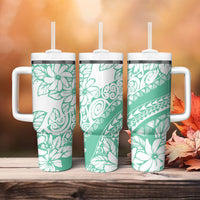 Polynesian Tiare Flower Cyan Pastel Vibes Tumbler With Handle