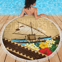 Personalised Bula Vinaka Fiji Drua Beach Blanket Fijian Traditional Canoe Tapa Cloth Beige LT14 - Polynesian Pride