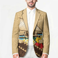 Personalised Bula Vinaka Fiji Drua Blazer Fijian Traditional Canoe Tapa Cloth Beige LT14 - Polynesian Pride