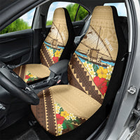 Personalised Bula Vinaka Fiji Drua Car Seat Cover Fijian Traditional Canoe Tapa Cloth Beige LT14 - Polynesian Pride