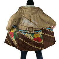 Personalised Bula Vinaka Fiji Drua Cloak Fijian Traditional Canoe Tapa Cloth Beige LT14 - Polynesian Pride