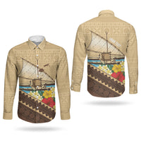 Personalised Bula Vinaka Fiji Drua Couples Matching Short Sleeve Bodycon Dress and Long Sleeve Button Shirt Fijian Traditional Canoe Tapa Cloth Beige LT14 - Polynesian Pride
