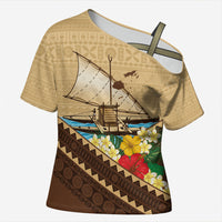 Personalised Bula Vinaka Fiji Drua Cross Shoulder Shirt Fijian Traditional Canoe Tapa Cloth Beige LT14 Female Beige - Polynesian Pride