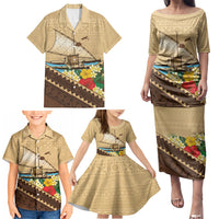 Personalised Bula Vinaka Fiji Drua Family Matching Puletasi and Hawaiian Shirt Fijian Traditional Canoe Tapa Cloth Beige LT14 - Polynesian Pride