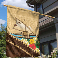 Personalised Bula Vinaka Fiji Drua Garden Flag Fijian Traditional Canoe Tapa Cloth Beige LT14 - Polynesian Pride