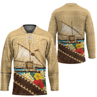 Personalised Bula Vinaka Fiji Drua Hockey Jersey Fijian Traditional Canoe Tapa Cloth Beige LT14 - Polynesian Pride