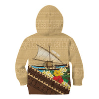 Personalised Bula Vinaka Fiji Drua Kid Hoodie Fijian Traditional Canoe Tapa Cloth Beige LT14 - Polynesian Pride