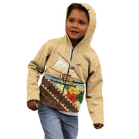 Personalised Bula Vinaka Fiji Drua Kid Hoodie Fijian Traditional Canoe Tapa Cloth Beige LT14 - Polynesian Pride
