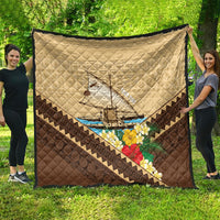 Personalised Bula Vinaka Fiji Drua Quilt Fijian Traditional Canoe Tapa Cloth Beige LT14 - Polynesian Pride