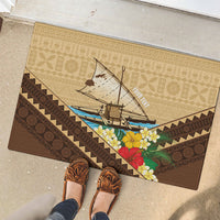 Personalised Bula Vinaka Fiji Drua Rubber Doormat Fijian Traditional Canoe Tapa Cloth Beige LT14 - Polynesian Pride