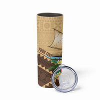 Personalised Bula Vinaka Fiji Drua Skinny Tumbler Fijian Traditional Canoe Tapa Cloth Beige LT14 - Polynesian Pride