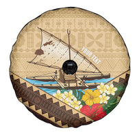 Personalised Bula Vinaka Fiji Drua Spare Tire Cover Fijian Traditional Canoe Tapa Cloth Beige LT14 - Polynesian Pride