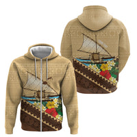 Personalised Bula Vinaka Fiji Drua Zip Hoodie Fijian Traditional Canoe Tapa Cloth Beige LT14 - Polynesian Pride