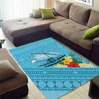 Personalised Bula Vinaka Fiji Drua Area Rug Fijian Traditional Canoe Tapa Cloth Blue LT14 - Polynesian Pride