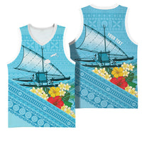 Personalised Bula Vinaka Fiji Drua Basketball Jersey Fijian Traditional Canoe Tapa Cloth Blue LT14 - Polynesian Pride