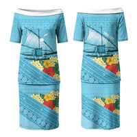 Personalised Bula Vinaka Fiji Drua Couples Matching Puletasi and Hawaiian Shirt Fijian Traditional Canoe Tapa Cloth Blue LT14 - Polynesian Pride