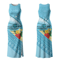 Personalised Bula Vinaka Fiji Drua Family Matching Tank Maxi Dress and Hawaiian Shirt Fijian Traditional Canoe Tapa Cloth Blue LT14 Mom's Dress Blue - Polynesian Pride