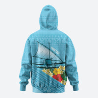 Personalised Bula Vinaka Fiji Drua Hoodie Fijian Traditional Canoe Tapa Cloth Blue LT14 - Polynesian Pride