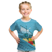 Personalised Bula Vinaka Fiji Drua Kid T Shirt Fijian Traditional Canoe Tapa Cloth Blue LT14 Blue - Polynesian Pride
