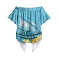 Personalised Bula Vinaka Fiji Drua Off Shoulder Wrap Waist Top Fijian Traditional Canoe Tapa Cloth Blue LT14 - Polynesian Pride