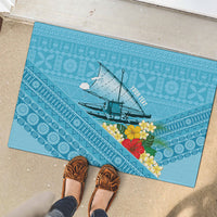 Personalised Bula Vinaka Fiji Drua Rubber Doormat Fijian Traditional Canoe Tapa Cloth Blue LT14 - Polynesian Pride