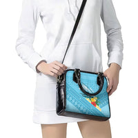 Personalised Bula Vinaka Fiji Drua Shoulder Handbag Fijian Traditional Canoe Tapa Cloth Blue LT14 - Polynesian Pride