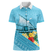 Personalised Bula Vinaka Fiji Drua Women Polo Shirt Fijian Traditional Canoe Tapa Cloth Blue LT14 Female Blue - Polynesian Pride