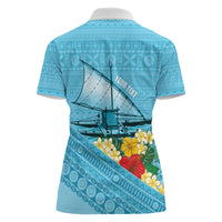 Personalised Bula Vinaka Fiji Drua Women Polo Shirt Fijian Traditional Canoe Tapa Cloth Blue LT14 - Polynesian Pride