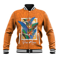 Aloha Hawaii Pua Manu Baseball Jacket Hawaiian Bird of Paradise Flowers Stylized Stamp LT14 Unisex Orange - Polynesian Pride