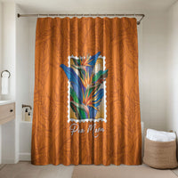 Aloha Hawaii Pua Manu Bathroom Set Hawaiian Bird of Paradise Flowers Stylized Stamp LT14 Shower Curtain Only Orange - Polynesian Pride