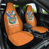 Aloha Hawaii Pua Manu Car Seat Cover Hawaiian Bird of Paradise Flowers Stylized Stamp LT14 One Size Orange - Polynesian Pride
