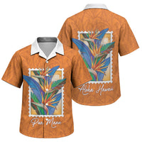 Aloha Hawaii Pua Manu Family Matching Summer Maxi Dress and Hawaiian Shirt Hawaiian Bird of Paradise Flowers Stylized Stamp LT14 Son's Shirt Orange - Polynesian Pride