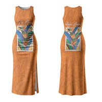 Aloha Hawaii Pua Manu Family Matching Tank Maxi Dress and Hawaiian Shirt Hawaiian Bird of Paradise Flowers Stylized Stamp LT14 Mom's Dress Orange - Polynesian Pride