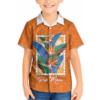 Aloha Hawaii Pua Manu Kid Hawaiian Shirt Hawaiian Bird of Paradise Flowers Stylized Stamp LT14 Kid Orange - Polynesian Pride