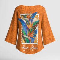 Aloha Hawaii Pua Manu Kimono Sleeve Blouse Hawaiian Bird of Paradise Flowers Stylized Stamp LT14 - Polynesian Pride
