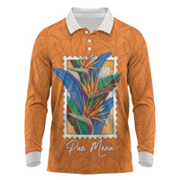 Aloha Hawaii Pua Manu Long Sleeve Polo Shirt Hawaiian Bird of Paradise Flowers Stylized Stamp LT14 Orange - Polynesian Pride