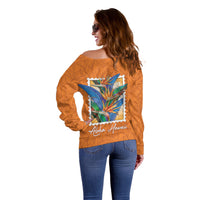 Aloha Hawaii Pua Manu Off Shoulder Sweater Hawaiian Bird of Paradise Flowers Stylized Stamp LT14 - Polynesian Pride
