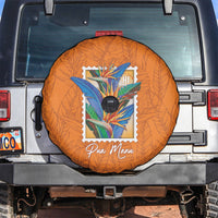 Aloha Hawaii Pua Manu Spare Tire Cover Hawaiian Bird of Paradise Flowers Stylized Stamp LT14 Orange - Polynesian Pride