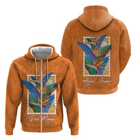 Aloha Hawaii Pua Manu Zip Hoodie Hawaiian Bird of Paradise Flowers Stylized Stamp LT14 - Polynesian Pride