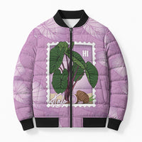 Aloha Hawaii Kalo Bomber Puffer Jacket Hawaiian Taro Leaves Stylized Stamp LT14 Unisex Purple - Polynesian Pride