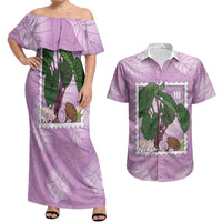 Aloha Hawaii Kalo Couples Matching Off Shoulder Maxi Dress and Hawaiian Shirt Hawaiian Taro Leaves Stylized Stamp LT14 Purple - Polynesian Pride