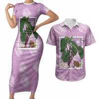 Aloha Hawaii Kalo Couples Matching Short Sleeve Bodycon Dress and Hawaiian Shirt Hawaiian Taro Leaves Stylized Stamp LT14 Purple - Polynesian Pride