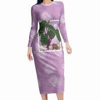 Aloha Hawaii Kalo Long Sleeve Bodycon Dress Hawaiian Taro Leaves Stylized Stamp LT14 Long Dress Purple - Polynesian Pride