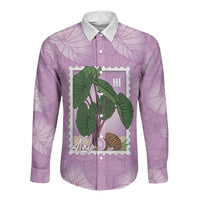 Aloha Hawaii Kalo Long Sleeve Button Shirt Hawaiian Taro Leaves Stylized Stamp LT14 Unisex Purple - Polynesian Pride
