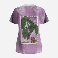 Aloha Hawaii Kalo Scrub Top Hawaiian Taro Leaves Stylized Stamp LT14 - Polynesian Pride