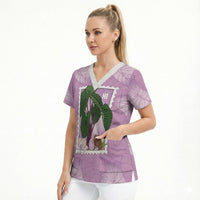 Aloha Hawaii Kalo Scrub Top Hawaiian Taro Leaves Stylized Stamp LT14 - Polynesian Pride