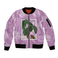 Aloha Hawaii Kalo Sleeve Zip Bomber Jacket Hawaiian Taro Leaves Stylized Stamp LT14 Unisex Purple - Polynesian Pride